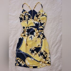 Elegant Yellow and Navy Dress